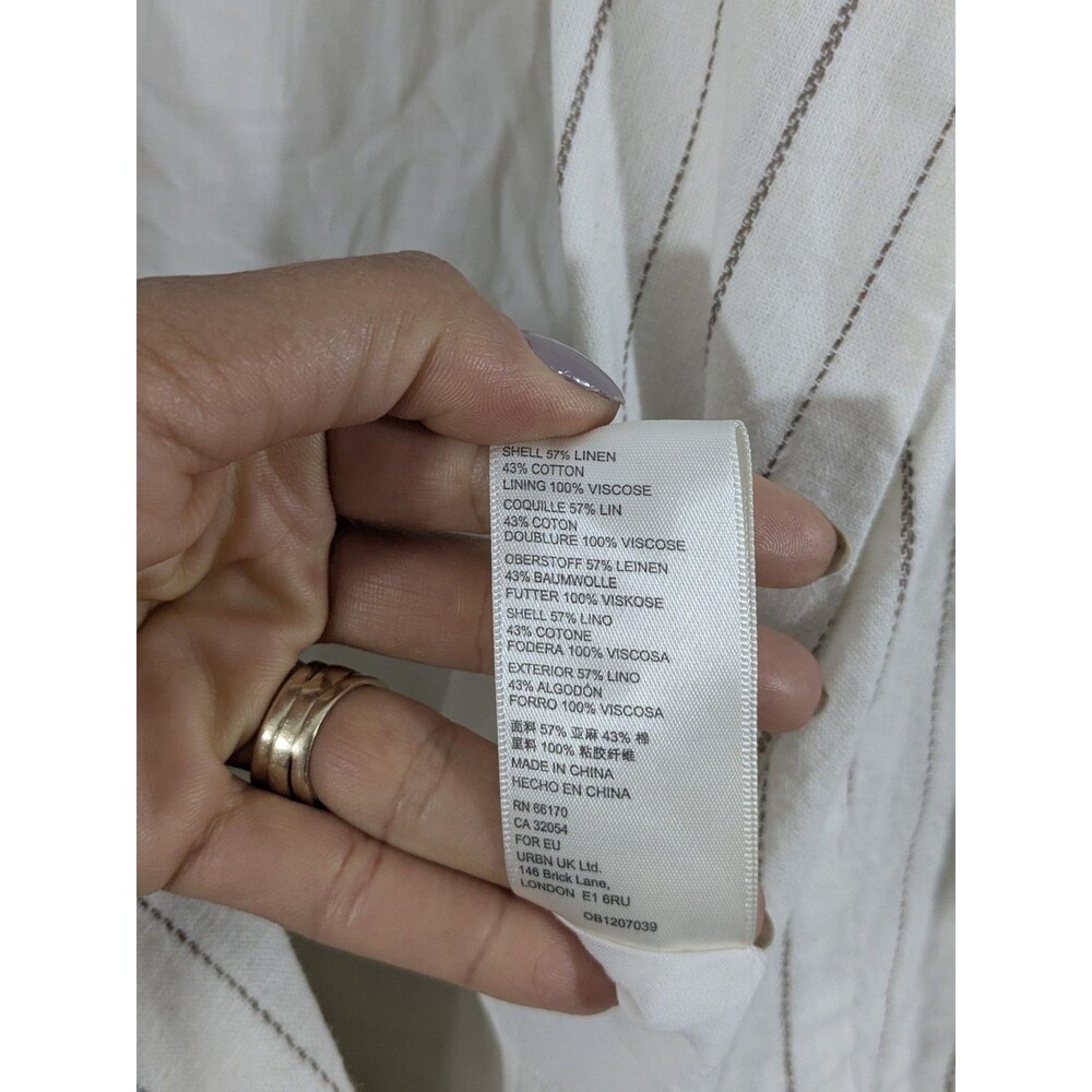 Free People Stella Double Breasted Fray Hem Stripe Linen Blazer in Off White S - Picture 8 of 9
